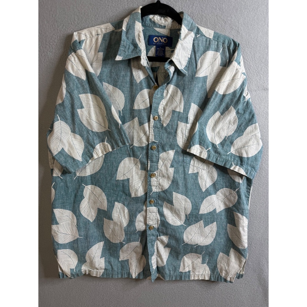 ONO & Company Button Up Men's Large Leaf Print Short Sleeve Casual Shirt
